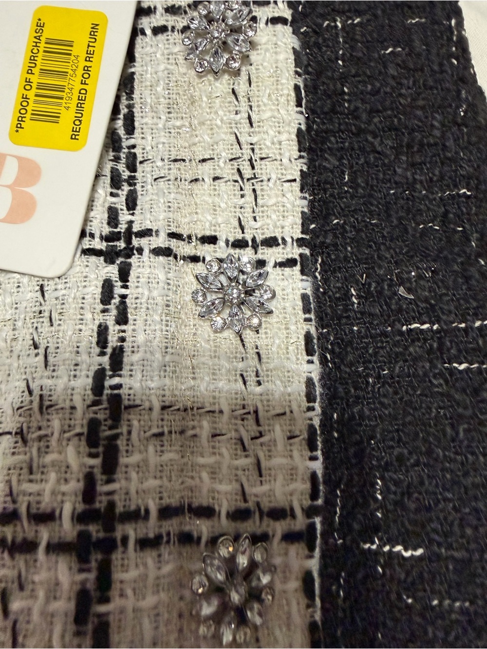 Gianni Bini Black and Cream Checked Tweed Mini Skirt - Picture 3 of 6